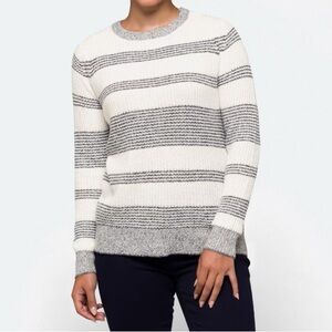 Pink Clover Gray and White Striped Crewneck Sweater